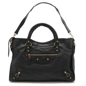 BALENCIAGA Giant City Editors Bag Shoulder Black Leather Mirror